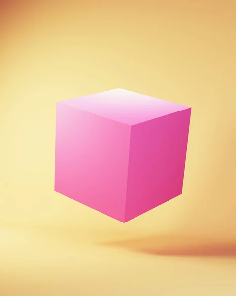 Roze Kubus Geometrische Vorm Structuur Gezicht Polygon Geometrie Eenvoudig Drijvend — Stockfoto