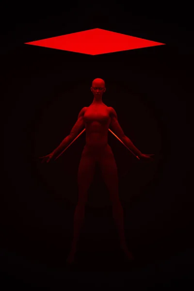 Red Woman Tall Muscular Body Occult Floating Paranormal Portal Illustration — Stock Photo, Image