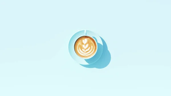 ブルーコーヒーカップソーサーペールパステル明るいビジネスサインモーニングドリンクモーニングコール朝食3Dイラストレンダリング — ストック写真