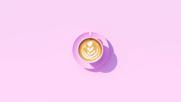 Pink Coffee Cup Saucer Pale Pastel Bright Business Sign Morning Drink Wake-Up Breakfast 3d illustration render