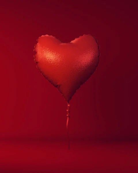 Rode Valentijnsdag Hart Gevormde Ballon Valentijn Liefde Symbool Rode Achtergrond — Stockfoto