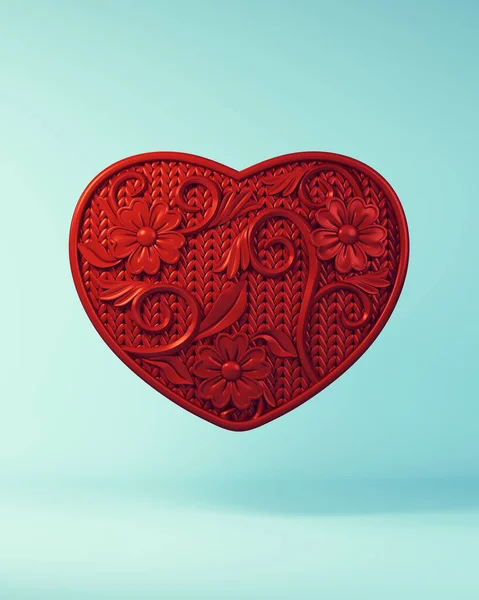 Corazón Rojo Adornado San Valentín Con Flores San Valentín Símbolo —  Fotos de Stock