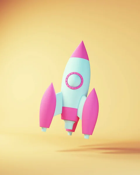 Blue Pink Toy Rocket Ship Vintage Retro Spacecraft Spaceship 3d illustration render