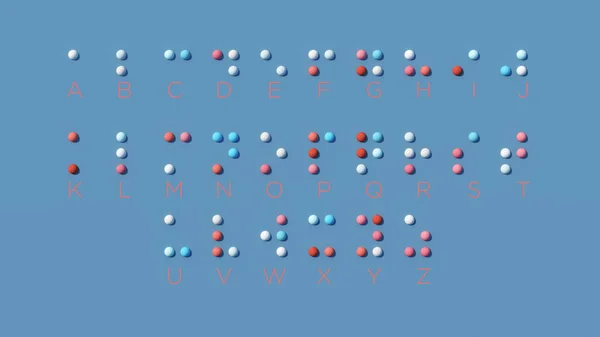 Alfabeto Braille Sistema Texto Blanco Rosa Rojo Azul Formado Partir — Foto de Stock
