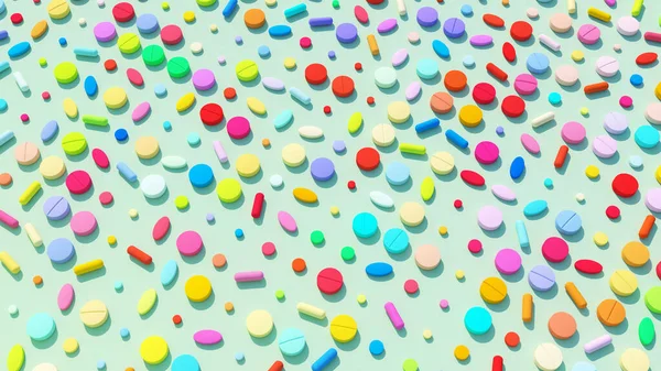 Prášky Tablety Léky Multi Colour Large Flat Lay Pharmaceutical Healthcare — Stock fotografie