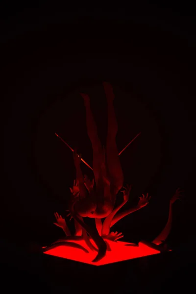 Red Paranormal Woman Falling into a Red Pit Hands Arms Grabbing Occult Glowing Portal Gateway 3d illustration render
