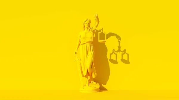 Yellow Lady Justice Statue Personification Judicial System Traditional Protection Balance — Stock Photo, Image