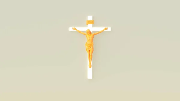 Jesus Christ Cross Orange Yellow White Warm Grey Easter Religion Symbol Crucifix 3d illustration render