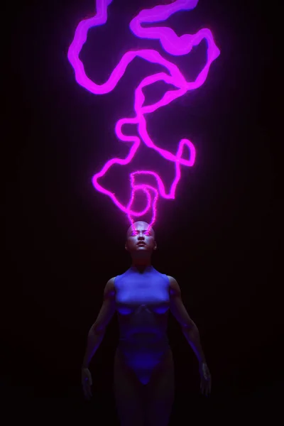 Woman Psychic Waves Rebel Anime Youth Aesthetic Neon Pink Purple — стоковое фото