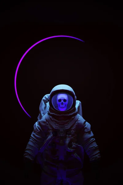 Astronaut Spaceman with Skull and Eclipse Background Pink Purple Blue Vaporwave Space Aesthetic 3d illustration render