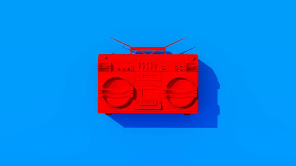 Boombox Vermelho Brilhante Retro Estéreo Estilo Vintage Vívido Azul Fundo — Fotografia de Stock