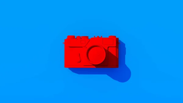 Bright Red Compact Camera Lens 1980\'s Style Vintage Vivid Blue Background 3d illustration render