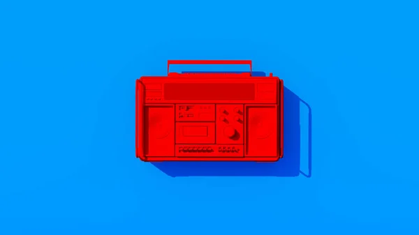Bright Red Boombox Retro Stereo Style Vintage Vivid Blue Background — стоковое фото