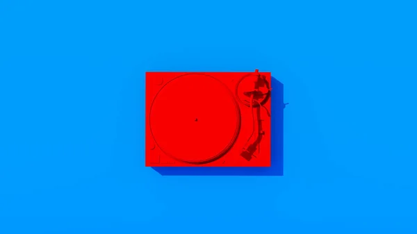Bright Red Lemezjátszó Évek Stílus Vintage Vinyl Vivid Blue Háttér — Stock Fotó