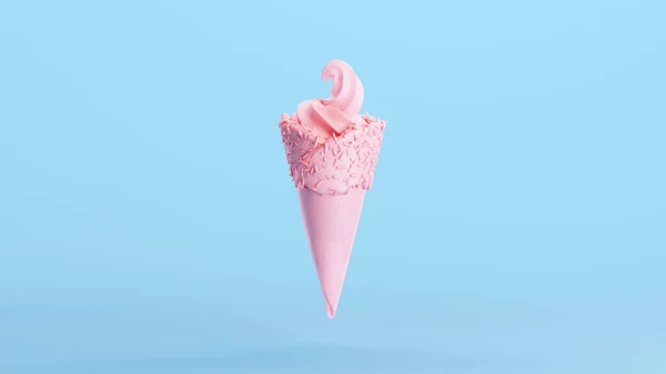 Παγωτό Κώνο Ροζ Φράουλα Φρούτα Γεύση Καλοκαίρι Μπλε Φόντο Εικονογράφηση — Φωτογραφία Αρχείου