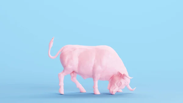 Pink Bull Strong Muscular Bullish Money Market Aggressive Business Finance — Stock Photo, Image