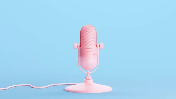 Pink Microphone Vintage Soft Gen Nostalgia Retro Kitsch Blue Background — Stock Photo, Image