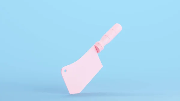 Vaaleanpunainen Keittiö Pilkkominen Cleaver Blade Leikkaaminen Veitsi Kitsch Sininen Tausta — kuvapankkivalokuva