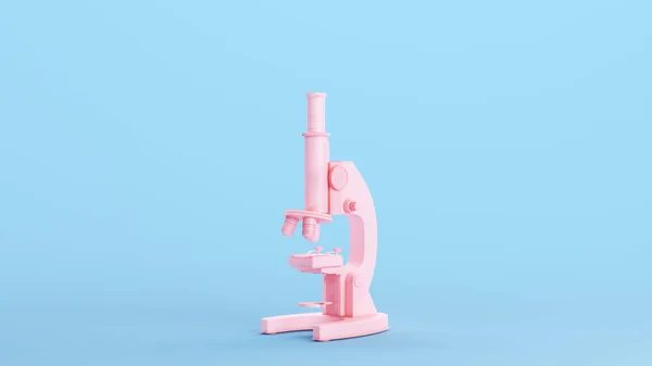 ピンクマイクロスコープ 医療機器研究室サイエンスキッチュブルー背景3Dイラストレンダリングデジタルレンダリング — ストック写真