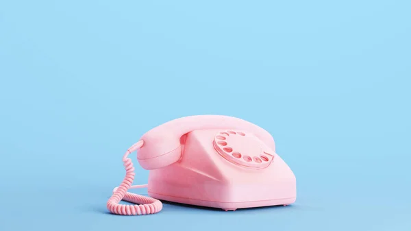 ピンク電話電話ヴィンテージハンドセット受信機通信キッチュブルー背景3Dイラストレンダリングデジタルレンダリング — ストック写真