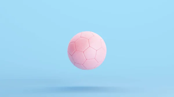 Pink Football Soccer Ball Sports Game Equipment Kitsch Blue Background 3d illustration render digital rendering