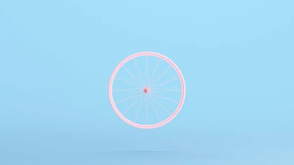ピンクの自転車ホイール狭いレースのスポークサイクルキッチュブルーの背景3Dイラストレンダリングデジタルレンダリング — ストック写真