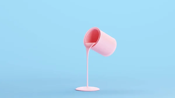 ピンクのペイント錫は オープンコンテナを注ぐフル厚い液体キッチュブルークオータービューの背景3Dイラストレンダリングデジタルレンダリング — ストック写真