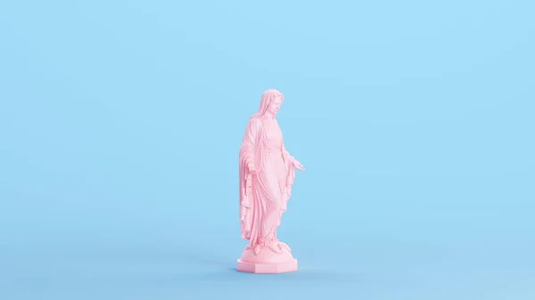 Pink Virgin Mary Woman Religious Mother Modern Kitsch Statue Blue — 스톡 사진