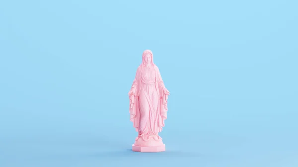 Розовая Дева Мария Религиозная Святая Мать Статуя Современного Китча Голубой — стоковое фото