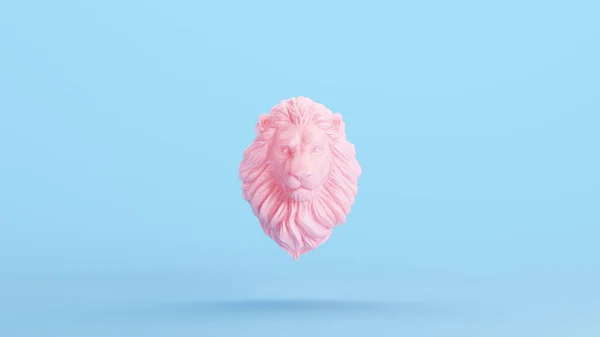 粉红狮子头像精英符号软Kitsch蓝色背景3D插图渲染数字渲染 — 图库照片