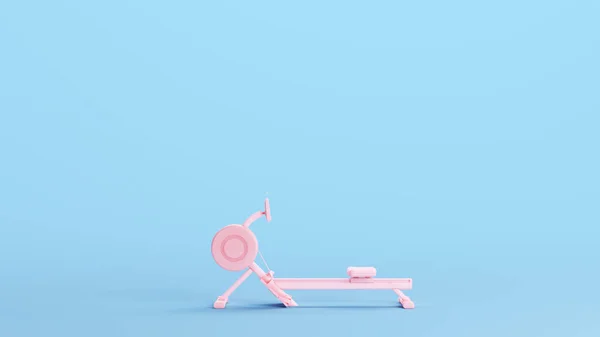 ピンクのローイングマシン運動ワークアウト機器ジムトレーニングキッチュブルー背景3Dイラストレンダリングデジタルレンダリング — ストック写真
