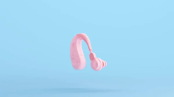 ピンク補聴器オーディオ機器の難聴キッチュブルー背景3Dイラストレンダリングデジタルレンダリング — ストック写真
