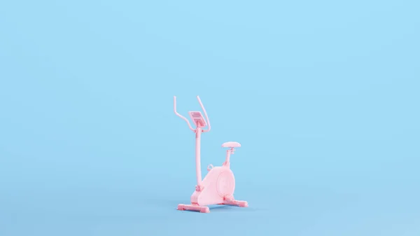 粉色运动自行车锻炼设备体操自行车训练Kitsch蓝色背景3D插图渲染数字渲染 — 图库照片
