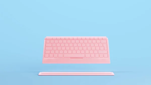 Pink Slim Teclado Ordenador Escritorio Trabajo Kitsch Fondo Azul Ilustración —  Fotos de Stock