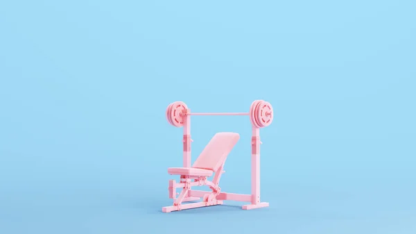 粉色重量训练台举重设备杠铃练习体操吉奇蓝色背景3D插图渲染数字渲染 — 图库照片