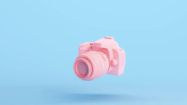 Růžový Fotoaparát Dlsr Vybavení Čočky Fotografie Technologie Hobby Kitsch Blue — Stock fotografie