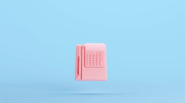 Pinke Notizbuch Taschenrechner Bleistift Beringt Stationäre Arbeitsplatz Büro Kitsch Blauer — Stockfoto