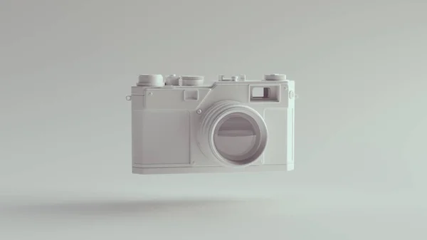 Biała Kamera Retro Kompaktowa Fotografia Obiektyw Sprzęt Filmowy Technologia Ostrości — Zdjęcie stockowe