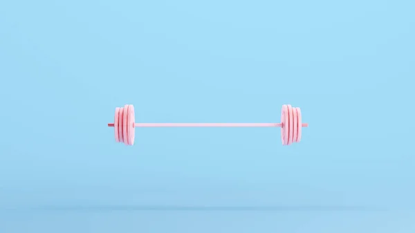 粉色杠铃举重训练举重训练装备练习健身房Kitsch蓝色背景3D插图渲染数字渲染 — 图库照片
