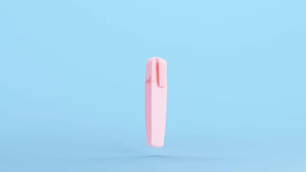 Pink Highlighter Pen Marcador Fluorescente Escritório Estacionário Kitsch Azul Fundo — Fotografia de Stock
