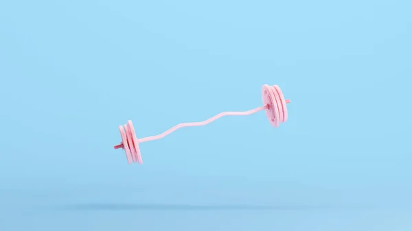 ピンクのバーベル重量トレーニング重量リフティングトレーニングワークアウト機器運動ジムキッチュブルー背景3Dイラストレンダリングデジタルレンダリング — ストック写真