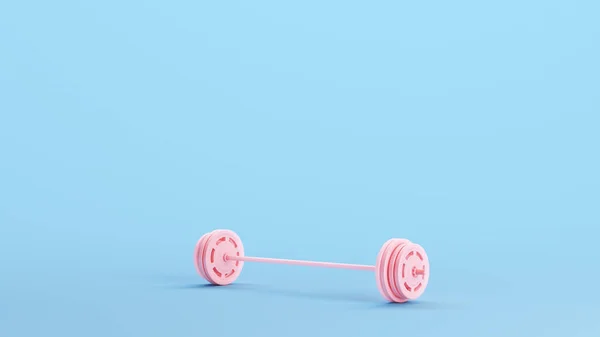 Pink Langhantel Krafttraining Gewichtheben Trainingsgeräte Gymnastik Gym Kitsch Blauer Hintergrund — Stockfoto