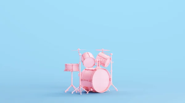 Pink Drum Kit Set Cymbals Youth Music Percussion Musical Instrument Kitsch Blue Background Quarter View 3d illustration render digital rendering