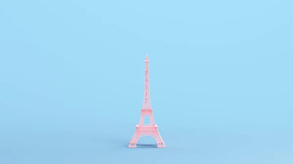 Pink Eiffel Tower著名的法国法国巴黎旅游地标名胜古迹Kitsch Blue Background Front View 3D插图渲染数字渲染 — 图库照片