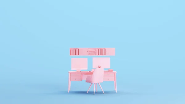 Pink Office Modern Desk Drawers Chair Bookshelf Studio Space Workplace — Stock Photo, Image