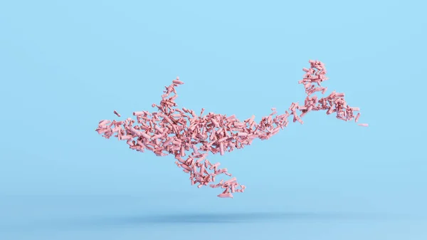 粉红鲸鱼丢弃的塑料瓶艺术地球日Kitsch蓝色背景3D插图渲染数字渲染 — 图库照片