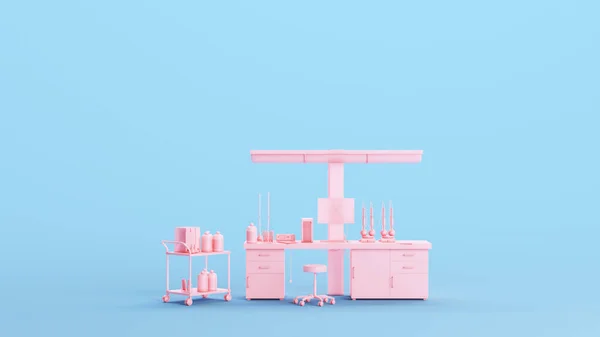 粉色实验室设备疫苗研究科学现代设备工作场所Kitsch蓝色背景3D插图渲染数字渲染 — 图库照片