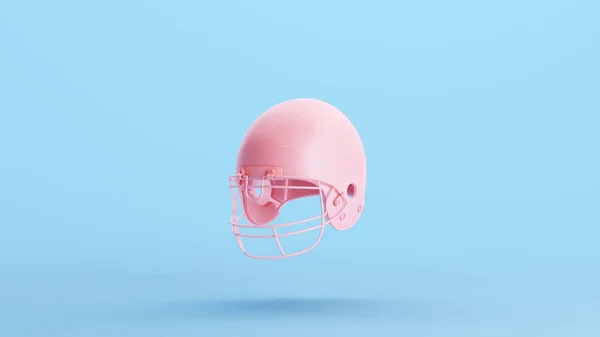 Pink American Football Helmet Head Protection Sports Equipment Fun Game Competition Kitsch Blue Background 3d illustration render digital rendering