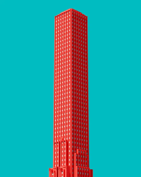 アールデコ建築1920スカイスクレーパータワービルサーモンピンクターコイズブルースカイ背景キッチュスタイルの3Dイラストレンダリングデジタルレンダリング — ストック写真