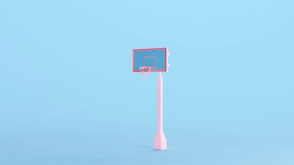 粉红篮球篮筐环网网球场篮筐运动设备Kitsch Blue Background 3D插图渲染数字渲染 — 图库照片